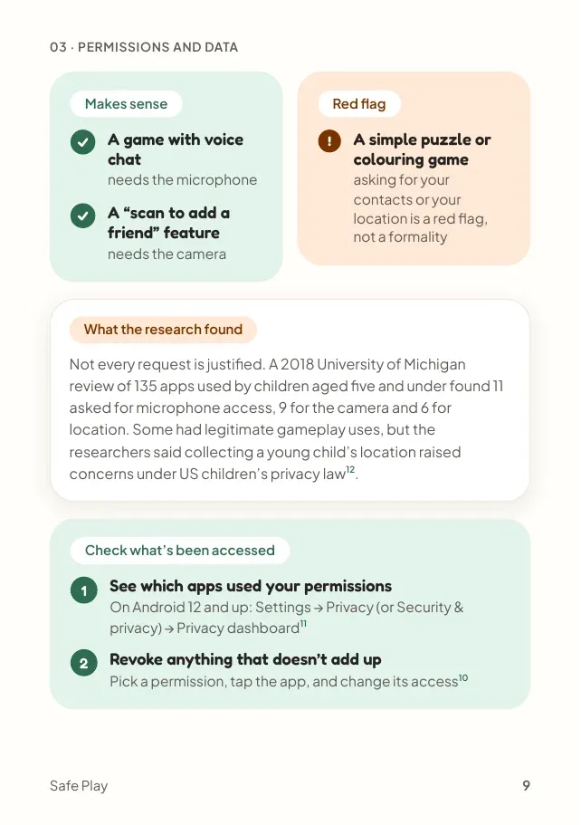 Guide page 9: which app permissions make sense and which are red flags